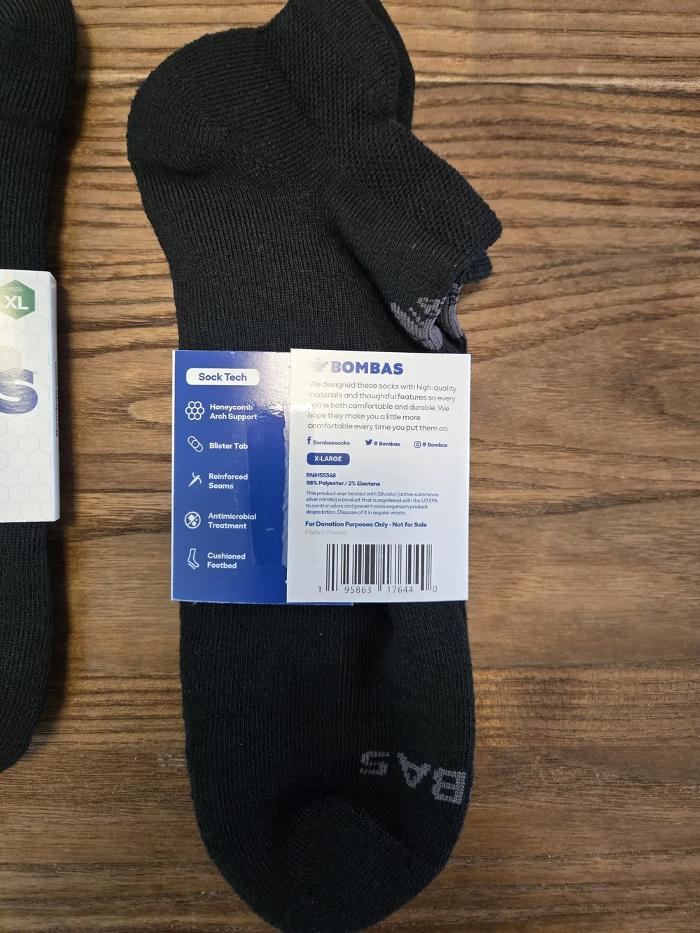 BOMBAS Men's Black Lot of 8 Pairs Low Ankle Socks Size XL Arch Support